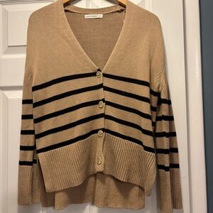 moon & madison Tan and Black Striped Cardigan